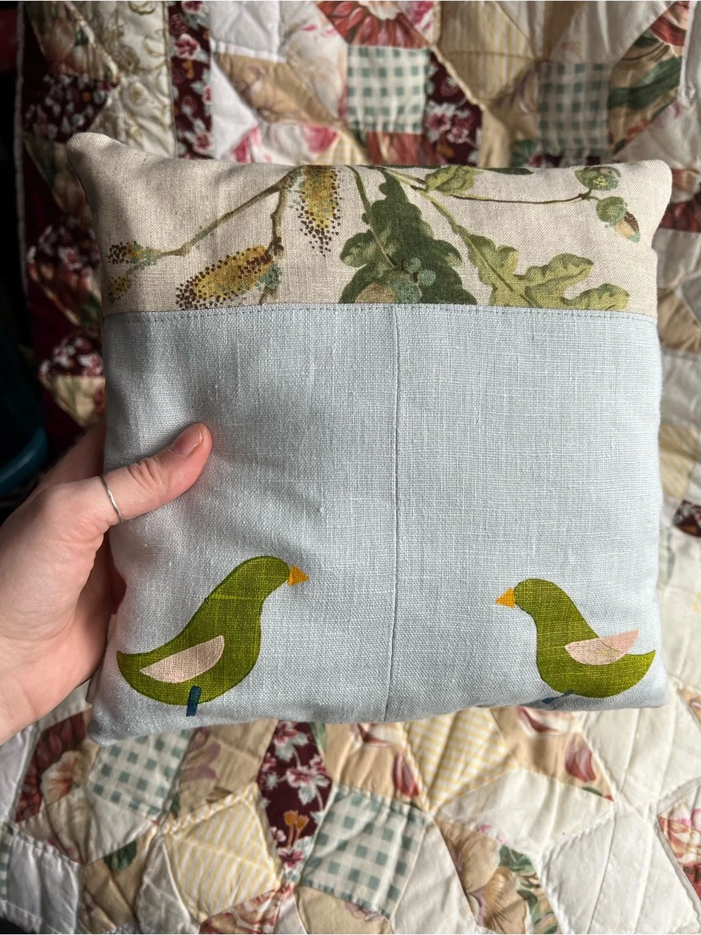 Tooth Fairy Pillow - Designer Fabrics Green Birds and Florals